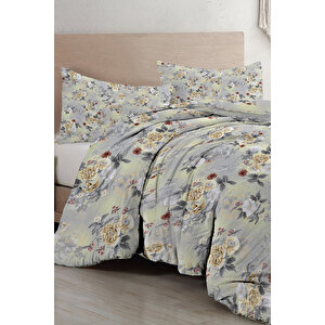Monohome Grey Yellow Roses Luxury Çift Kişilik Pamuk Saten Nevresim Takımı