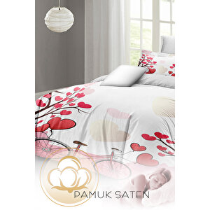 Monohome Sevgililer Günü Çift Kişilik Nevresim Takımı%100 Pamuk Saten White Love