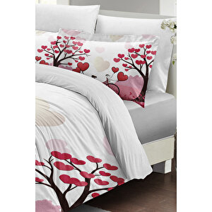 Monohome Sevgililer Günü Çift Kişilik Nevresim Takımı%100 Pamuk Saten White Love