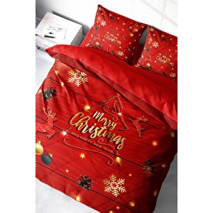 Yılbaşı Süsü Merry Christmas Çift Kişilik 3d Nevresim Takımı Pamuk Pine Tree Deers