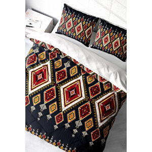 Ethnic Geometric 3d Pamuk Saten Çift Kişilik Nevresim Takımı