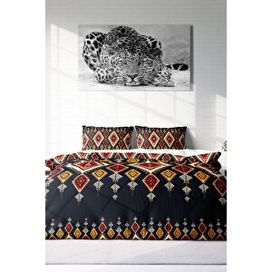 Ethnic Geometric 3d Pamuk Saten Çift Kişilik Nevresim Takımı