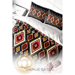 Monohome Ethnic Geometric 3d Pamuk Saten Çift Kişilik Nevresim Takımı