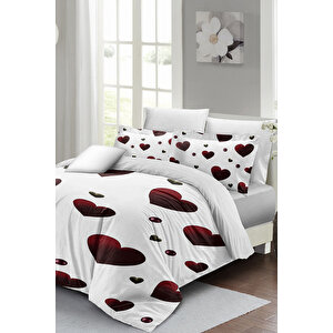 White Love 3d Pamuk Saten %100 Pamuk Çift Kişilik Nevresim Takımı