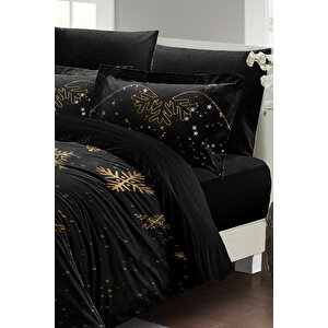 Yılbaşı Süsü Black Noel %100 Pamuk Saten 3d Çift Kişilik Nevresim Takımı