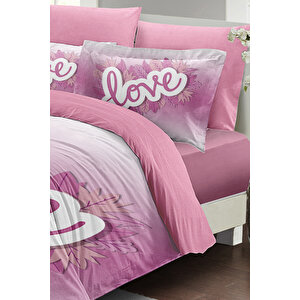 Monohome Sevgililer Günü Çift Kişilik Nevresim Takımı%100 Pamuk Saten Pınk Love