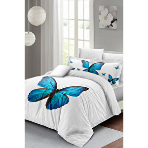 Blue Butterfly Çift Kişilik Nevresim Takımı 3d Pamuk Saten