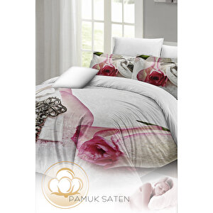 Monohome Sevgililer Günü Çift Kişilik Nevresim Takımı%100 Pamuk Saten White Love