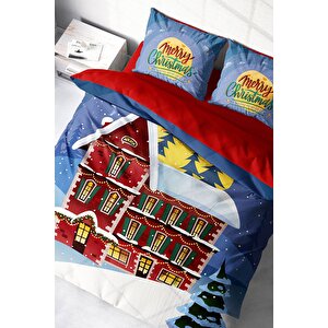 Yılbaşı Süsü Red House* Noel %100 Pamuk Saten 3d Çift Kişilik Nevresim Takımı