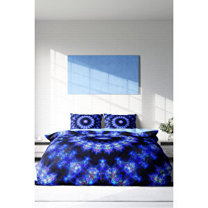 Blue Damask 3d Pamuk Saten Çift Kişilik Nevresim Takımı