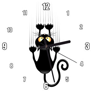 Düşen Sevimli Kara Kedi Görseli Duvar Saati