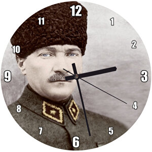 Kalpaklı Atatürk Portresi Renkli Görsel Duvar Saati