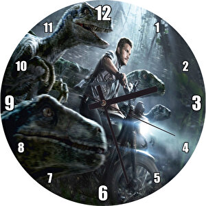 Jurassic World Motorlu Chris Pratt Ve Raptorlar Duvar Saati