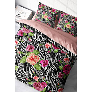 Zebra Flower 3d Pamuk Saten Çift Kişilik Nevresim Takımı
