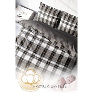 Monohome Grey Ekose 3d Pamuk Saten Çift Kişilik Nevresim Takımı