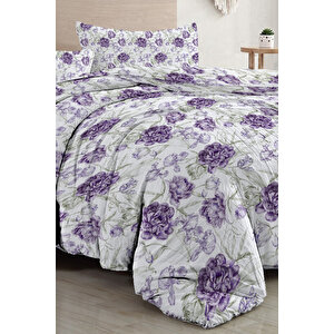 Çift Kişilik Nevresim Takımı Özel Dokuma Pamuk Saten Tuval Koleksiyonu Shadow Flowers Lilac