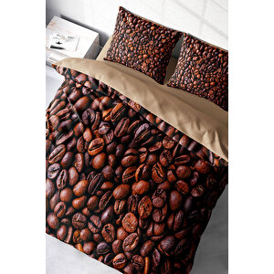 Coffee Duvet 3d Pamuk Saten Çift Kişilik Nevresim Takımı