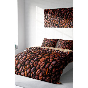 Coffee Duvet 3d Pamuk Saten Çift Kişilik Nevresim Takımı