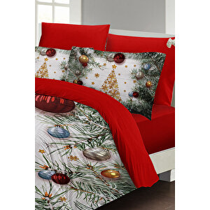 Monohome Yılbaşı Merry Christmas Çift Kişilik 3d Nevresim Takımı Pamuk Saten Pine