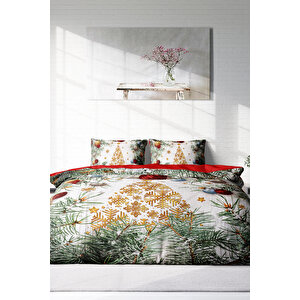 Monohome Yılbaşı Merry Christmas Çift Kişilik 3d Nevresim Takımı Pamuk Saten Pine