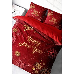 Yılbaşı Süsü Kar Kristalleri Noel %100 Pamuk Saten 3d Çift Kişilik Nevresim Takımı