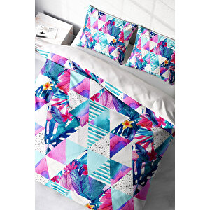 Geometric Tropical 3d Pamuk Saten Çift Kişilik Nevresim Takımı