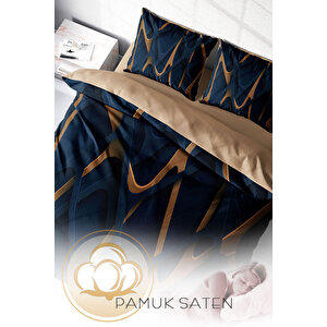 Monohome Blue Brown 3d Pamuk Saten Çift Kişilik Nevresim Takımı