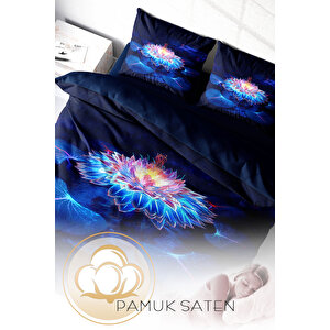 Monohome Lotus Night 3d Pamuk Saten Çift Kişilik Nevresim Takımı