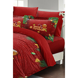 Yılbaşı Süsü Cookie Noel %100 Pamuk Saten 3d Çift Kişilik Nevresim Takımı