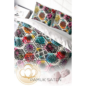 Monohome Patchwork Tiles 3d Pamuk Saten Çift Kişilik Nevresim Takımı