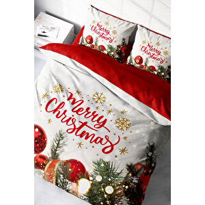 Yılbaşı Nevresim Takım %100 Doğal Pamuk Saten Noel Çift Kişilik Noel