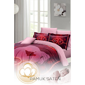 Sevgililer Günü Çift Kişilik Nevresim Takımı%100 Pamuk Saten Love U