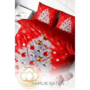 Yılbaşı Nevresim Takım %100 Doğal Pamuk Saten Noel Çift Kişilik Pine
