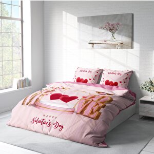 Sevgililer Günü Pamuk Saten Çift Kişilik Nevresim Takımı Happy Valentine's Day