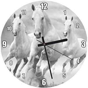 Doğada Koşan Üçlü Atlar Görseli   Duvar Saati
