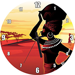 Su Taşıyan Afrikalı Kadın Günbatımı Arkaplan Görseli Duvar Saati