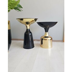 Olympos Dekoratif Parlak Siyah Model Gold Sehpa 50 Ve 55 Cm