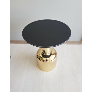 Olympos Dekoratif Parlak Siyah Model Gold Sehpa 50 Ve 55 Cm