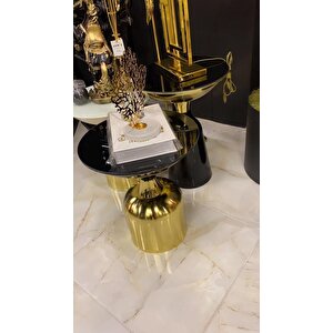 Olympos Dekoratif Parlak Siyah Model Gold Sehpa 50 Ve 55 Cm