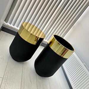 Dekoratif Gold Darbuka Siyah Saksı 70 Cm+sehpa 60 Cm (ikili Set)