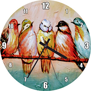 Daldaki Renkli Kuş Sanatsal Görsel Duvar Saati