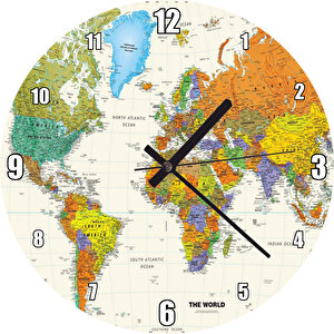 Dünya Haritası Sular Beyaz Renkte Duvar Saati