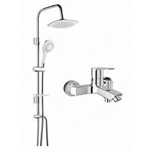 Mare Banyo Bataryası ve Tema 53270 Rain Tepe Duş Seti Krom 5+1 Fonksiyonlu Banyo Seti