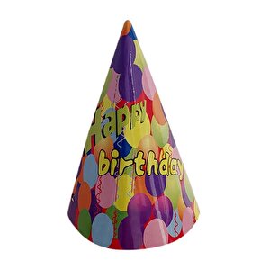 Mini Karton Happy Birthday Balonlu Şapka 6'lı