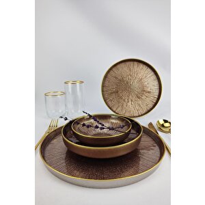 Rexy 24 Parça Gold Rim Cam Yemek Takımı Kahve – Akc1004