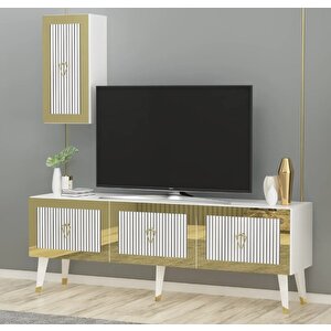 Scala Lazer Desenli Tv Ünitesi Beyaz Altın 150 Cm