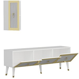 Scala Lazer Desenli Tv Ünitesi Beyaz Altın 150 Cm
