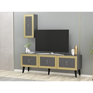Scala Lazer Desenli Tv Ünitesi Antrasit Altın 150 Cm
