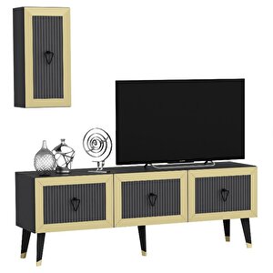 Scala Lazer Desenli Tv Ünitesi Antrasit Altın 150 Cm