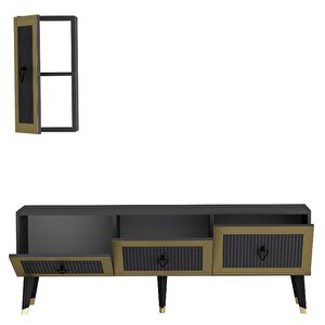 Scala Lazer Desenli Tv Ünitesi Antrasit Altın 150 Cm